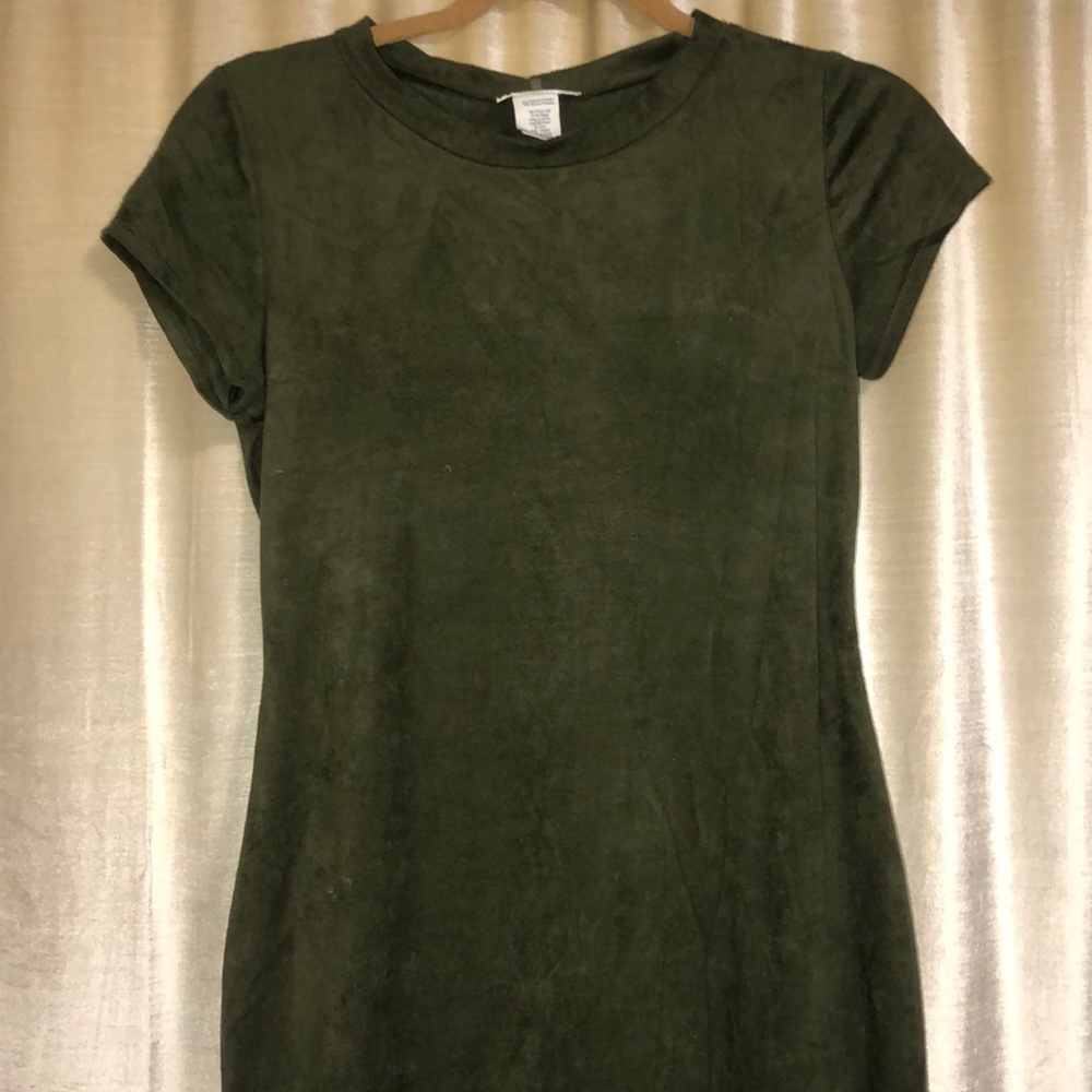 Suede green t-shirt dress